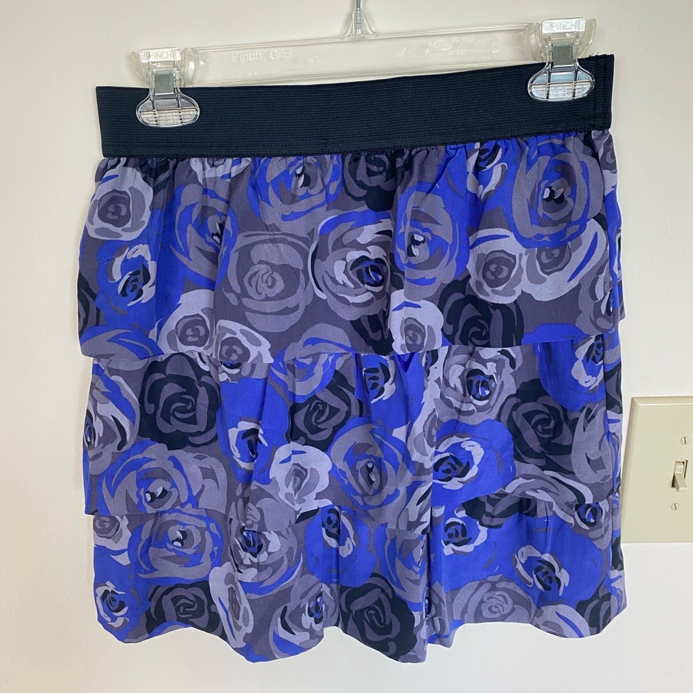 BANANA REPUBLIC Lined Tiered Blue Floral Mini Skirt Cornflower Size 0 NWT